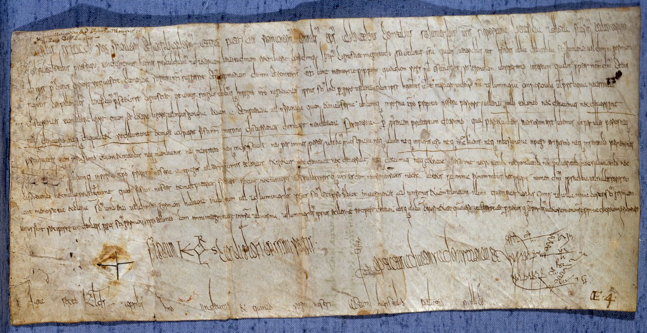 Charter of King Charlemagne (Charles I, Charles the Great or Carolus Magnus) (742-814) exempting the abbey of Saint Denis from tolling fees during the fair. End of the 8th century. Paris, National Archives by Anonymous Anonymous