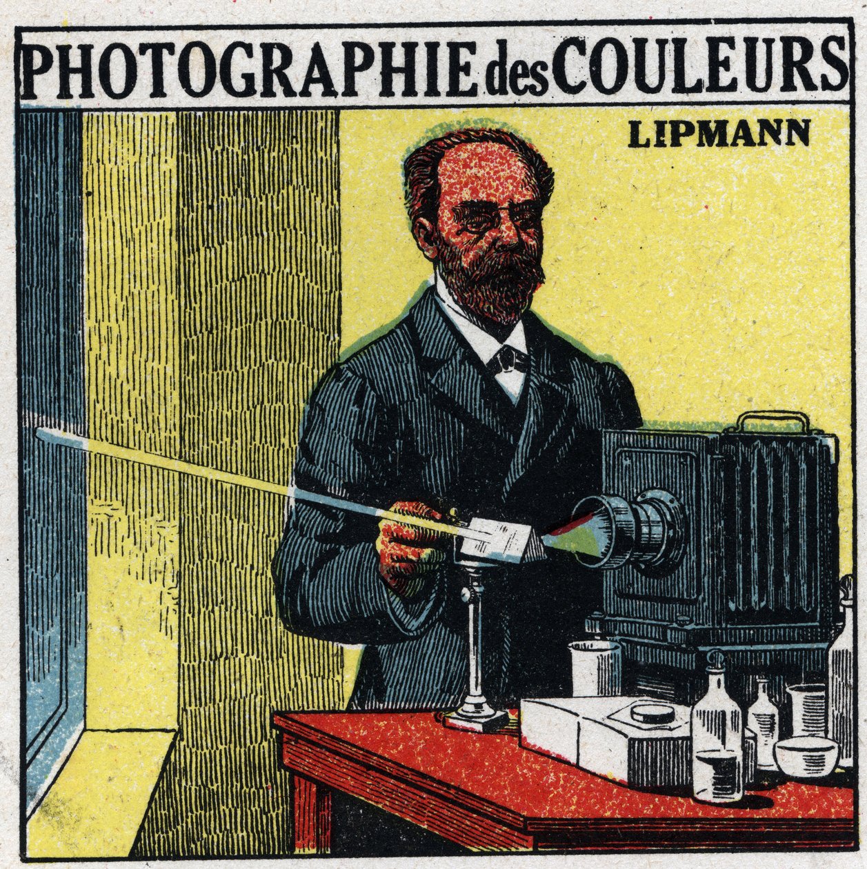 Colour photography: the process invented by Gabriel Lippmann in 1891. Anonymous illustration from 1925. Private collection. by Anonymous Anonymous