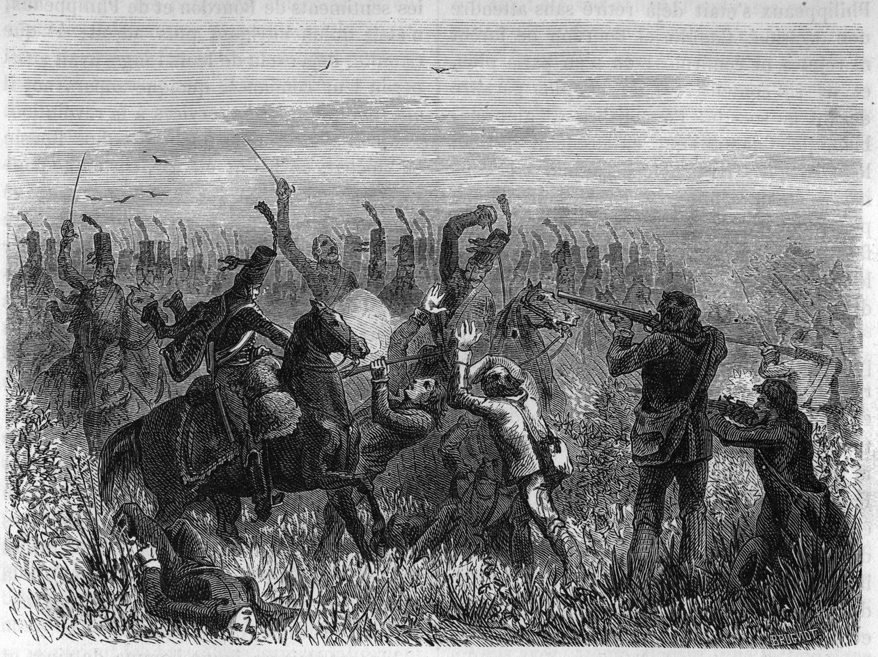 Complete destruction of the Vendeens: Battle of Savenay in December 1793. Engraving from 1866 in 