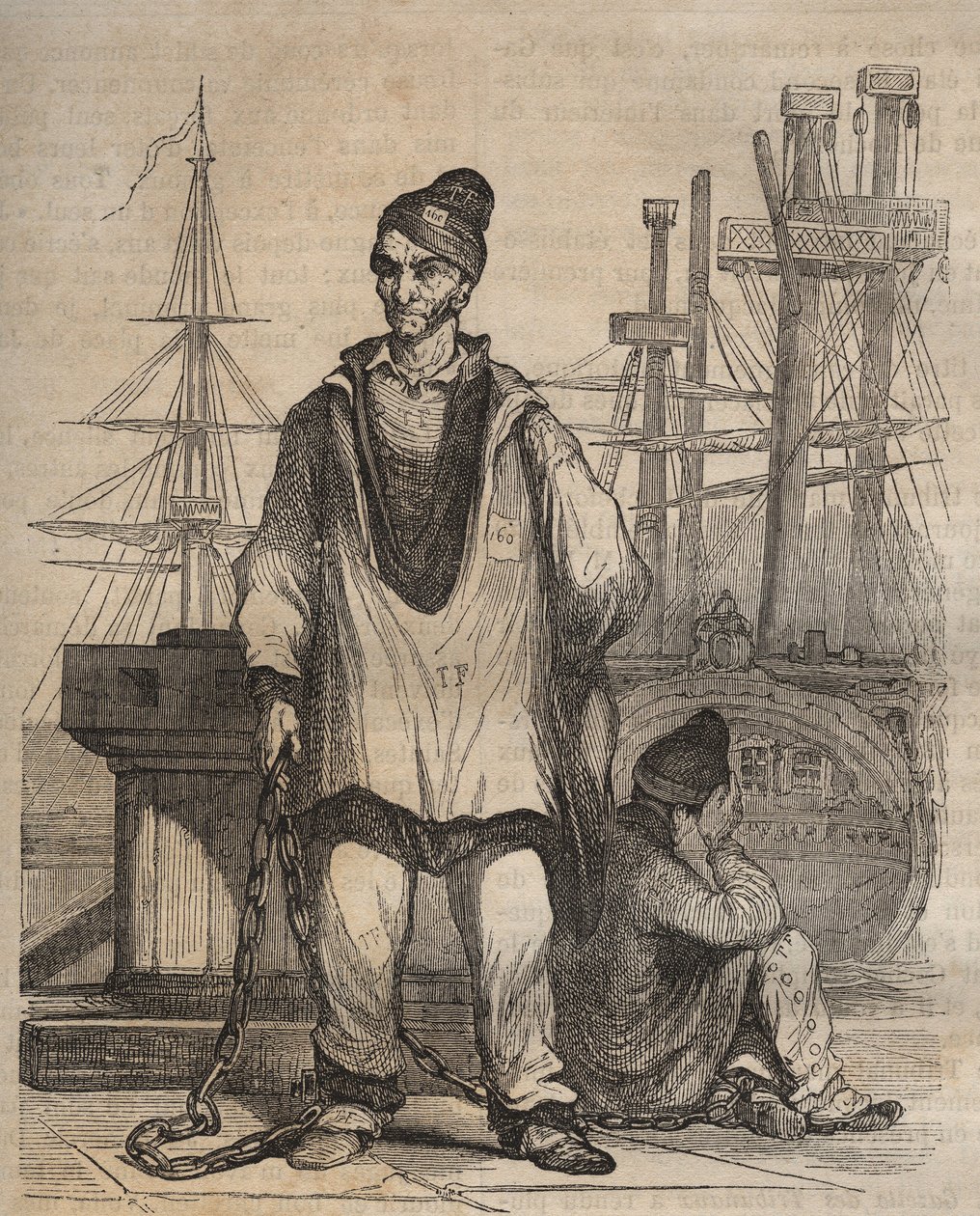 Convictions to perpetuity at the Rochefort Bagne in the 19th century. Engraving in Histoire des bagnes depuis leur création à nos jours (1877) by Pierre Zaccone. by Anonymous Anonymous