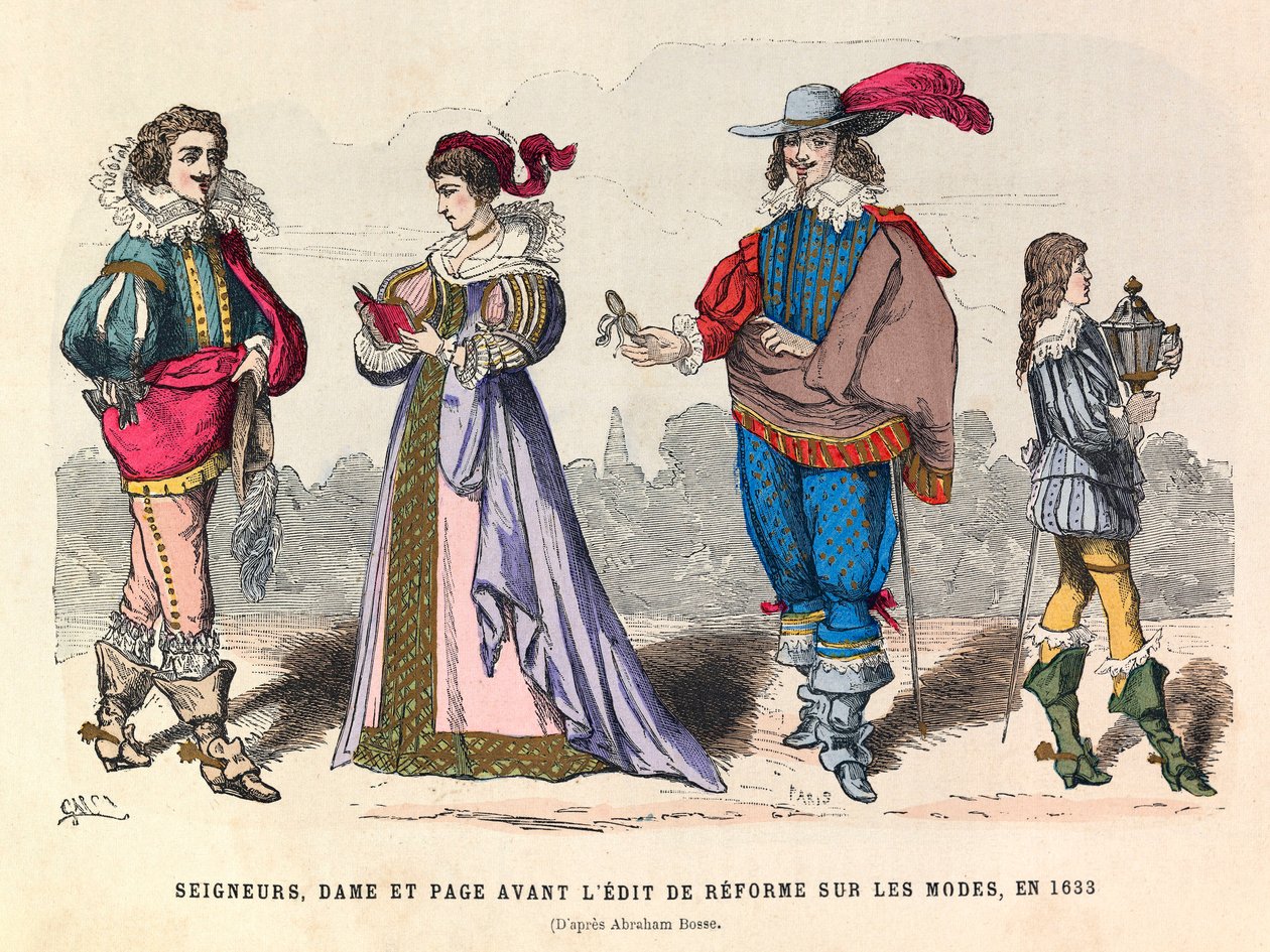 Costumes of Lords, Lady and Page Before the Edit of Reform on Fashion in Paris in 1633 by Anonymous Anonymous