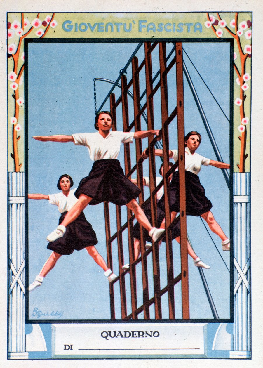 Cover student notebook with young fascist girls during sport training by Anonymous Anonymous