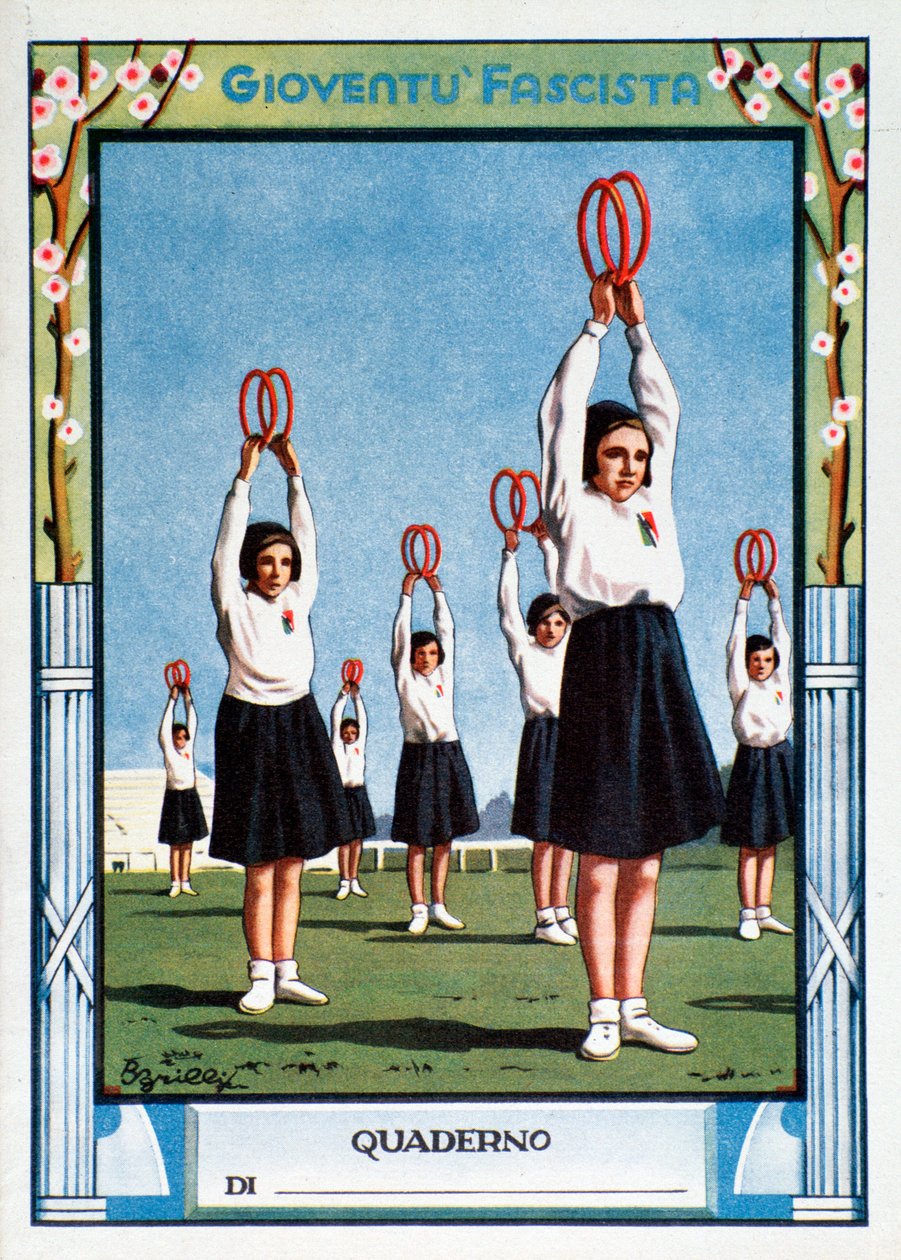Cover student notebook with young fascist girls during sport training by Anonymous Anonymous