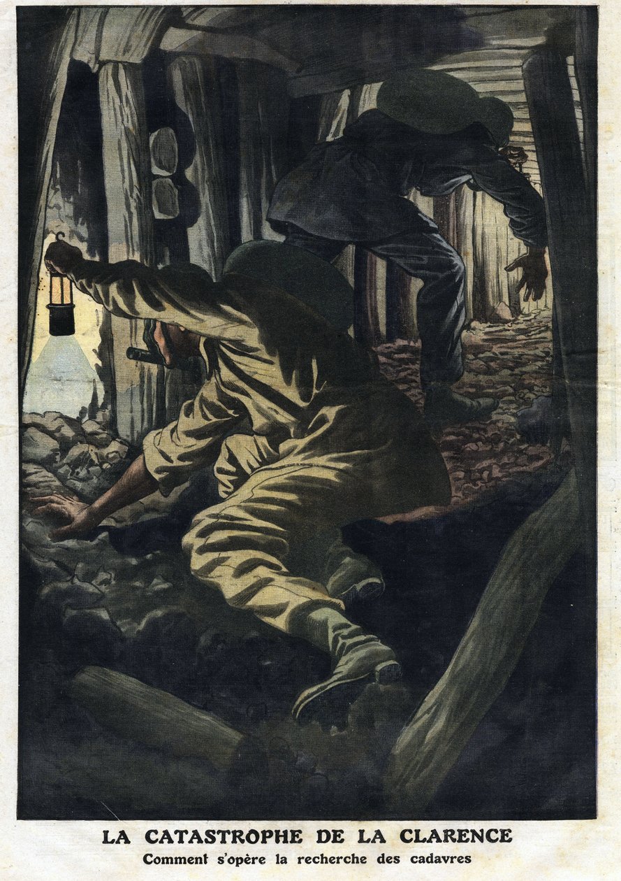 Disaster of the Clarence mine: rescue efforts are trying to recover the bodies of the victims of the firedamp explosion. Illustration taken from Le Petite Journal 22/09/1912 Private collection by Anonymous Anonymous