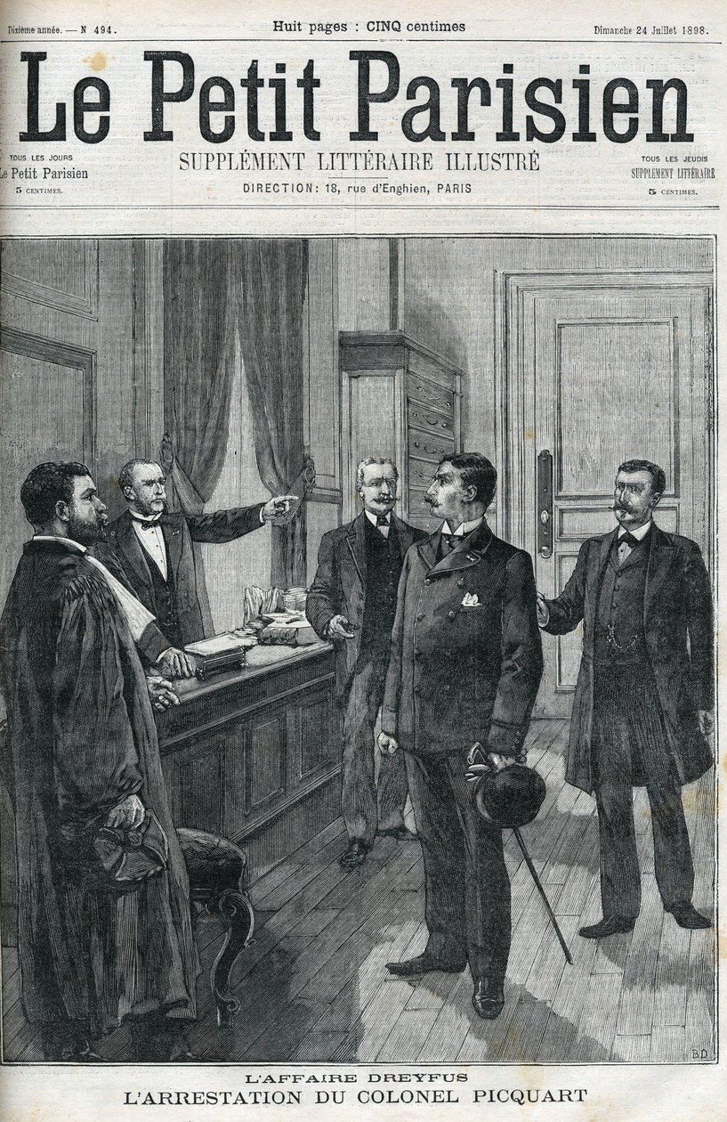 Dreyfus case, in 1898, the arrest of Lieutenant-Colonel Georges Picquart (1854-1914). In le petit Parisien of 1898 by Anonymous Anonymous