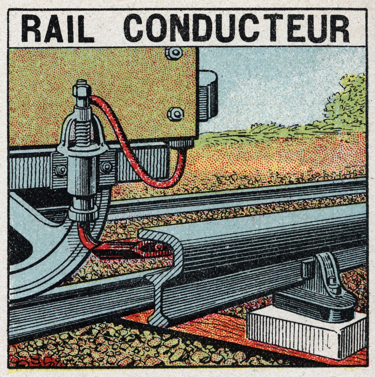 Electric railways: conductive rail. Anonymous illustration of 1925. Private collection. by Anonymous Anonymous