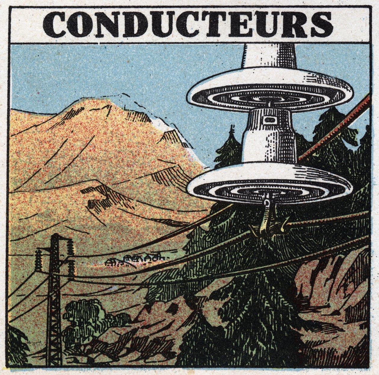 Electrical phenomena: conductors of electricity. Anonymous illustration from 1925. Private collection. by Anonymous Anonymous