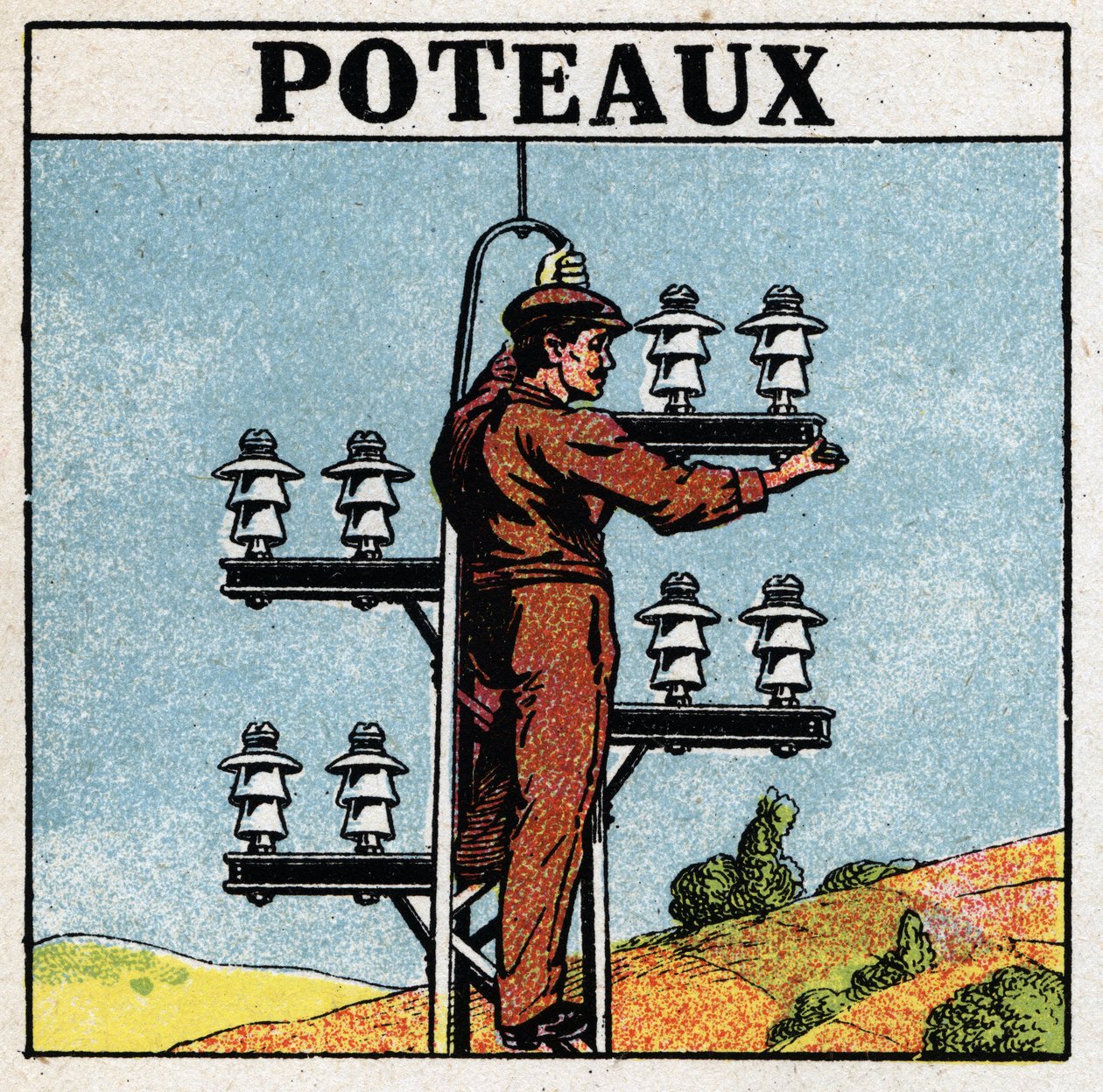 Electrical pipes: electric poles. Anonymous illustration of 1925. Private collection. by Anonymous Anonymous