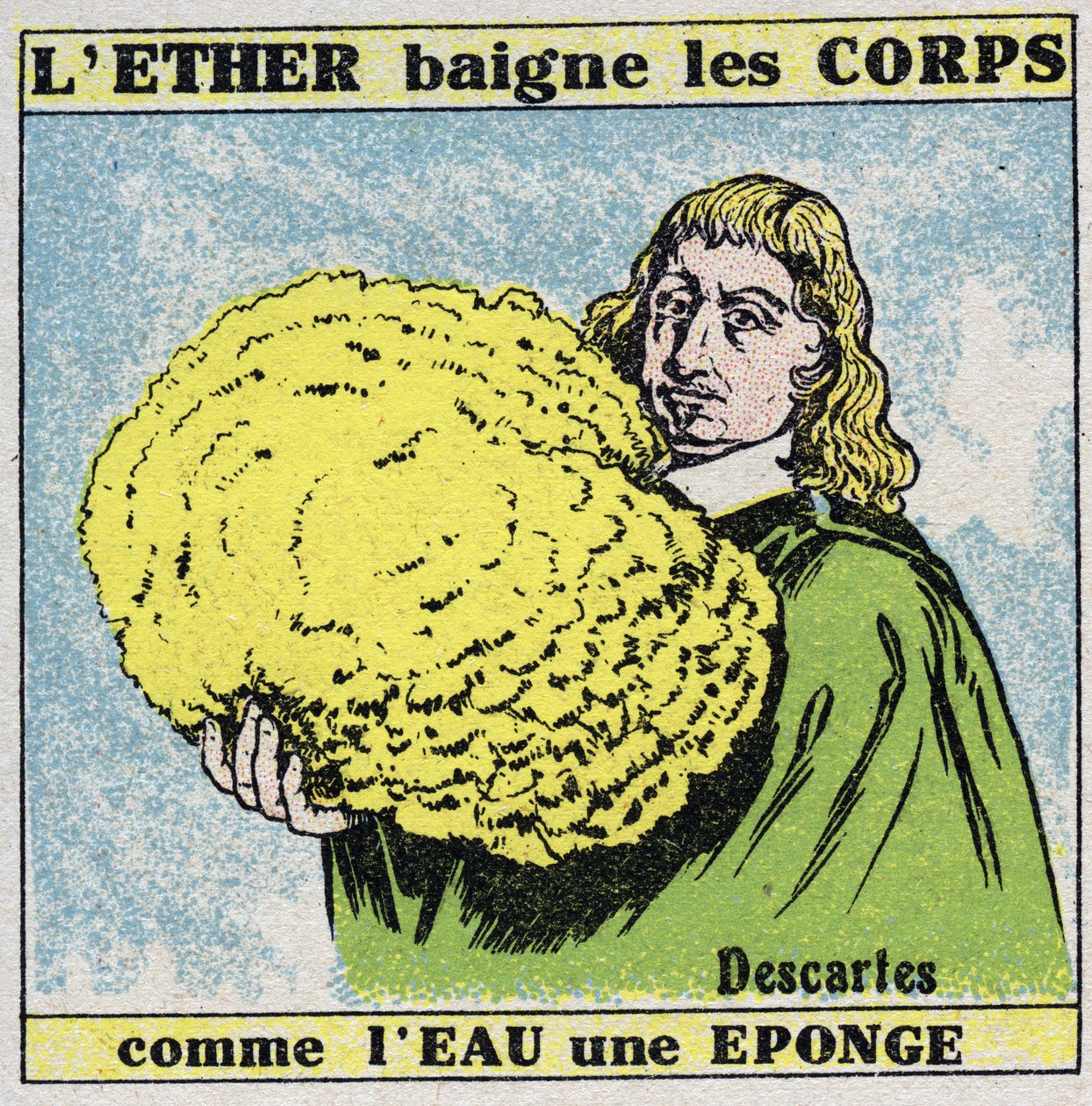 Ether (material): Rene Descartes finds that the ether bathes the bodies like water a sponge. Anonymous illustration from 1925. Private collection. by Anonymous Anonymous