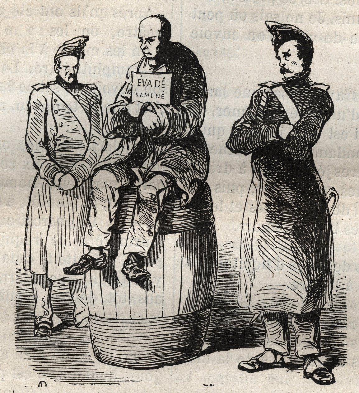 Exhibition of a forced evade at the Toulon bagne in the 19th century. Engraving in 
