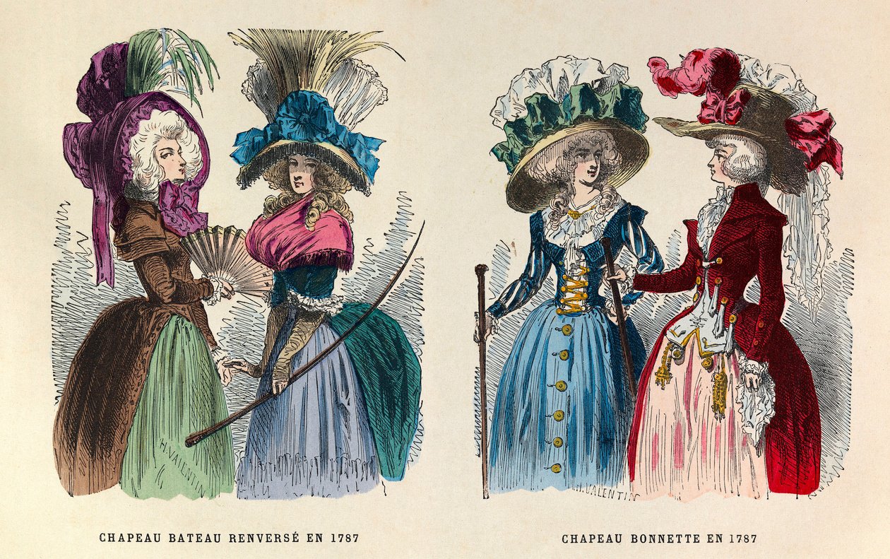 From Left to Right: Overturned Boat Hat; Thread Hat in 1787 by Anonymous Anonymous
