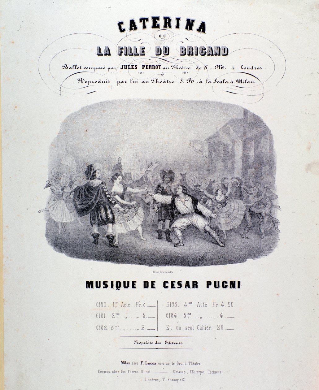 Frontispiece for the musical score of Catarina or the Daughter of the Bandit by Pugni for the representation at the Teatro alla Scala (1847) by Anonymous Anonymous