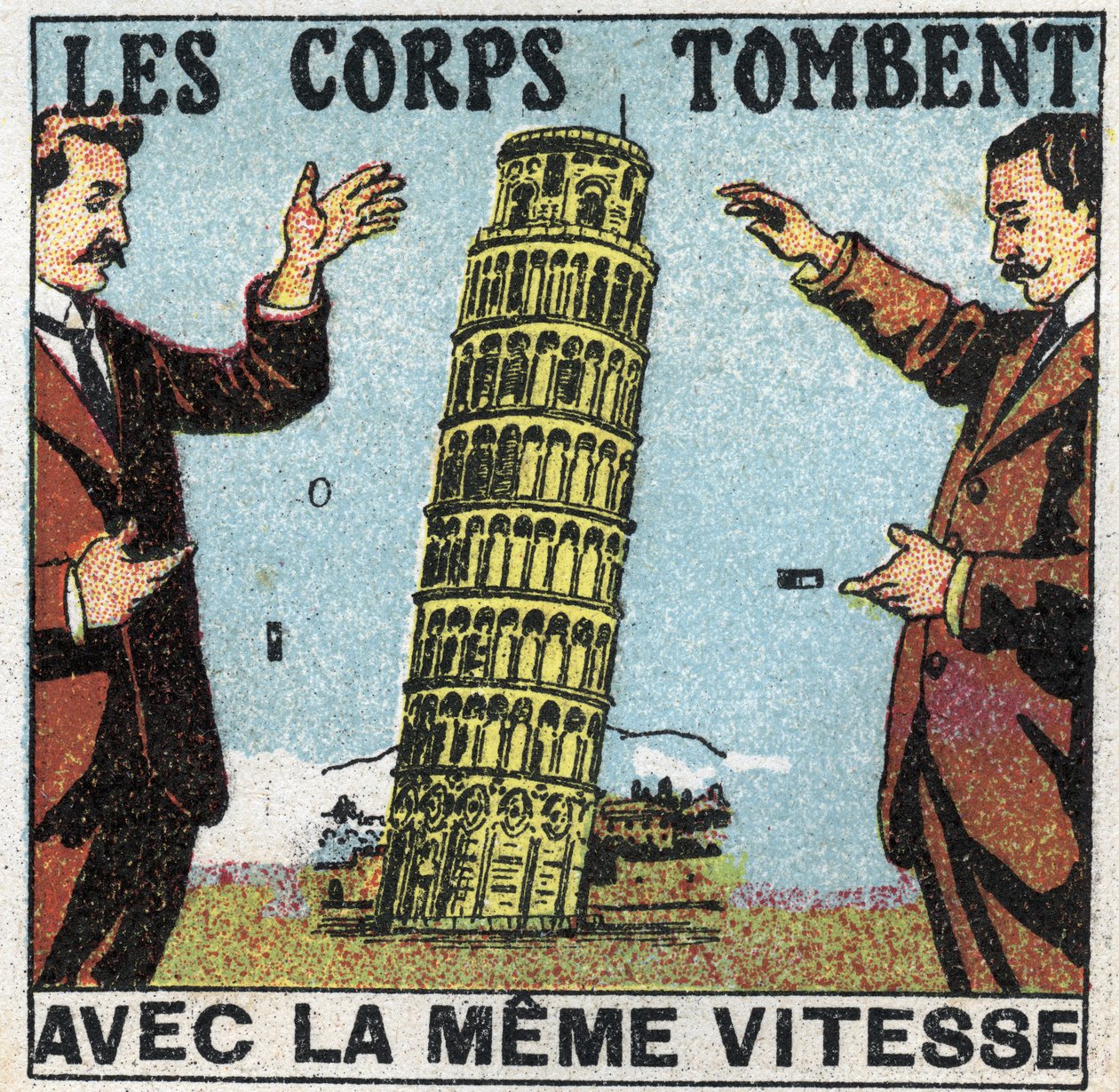 Gravity: Bodies Fall with the Same Speed. Use of the Tower of Pisa to Illustrate the Laws of Falling Bodies. Anonymous Illustration from 1925. Private Collection. by Anonymous Anonymous