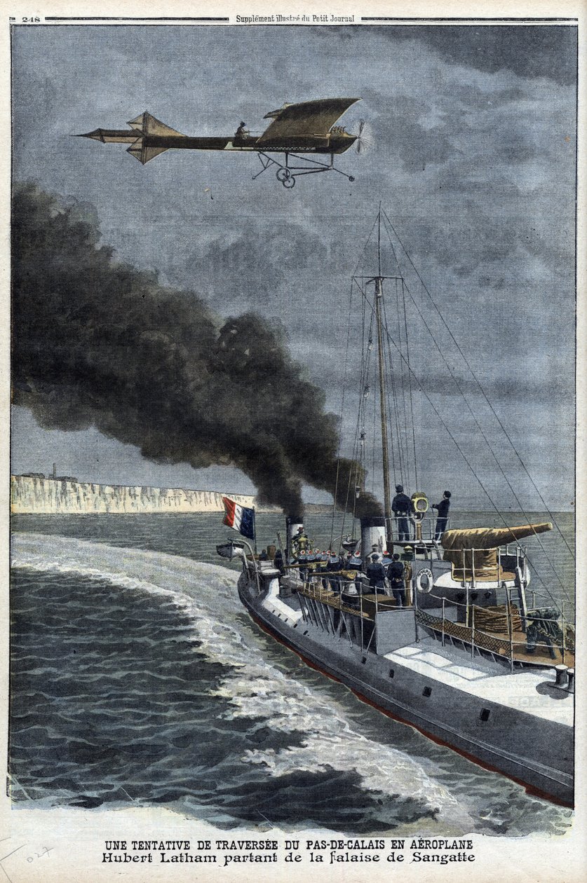 Hubert Latham (1883-1912), French aviator, leaving Sangatte in a monoplane 