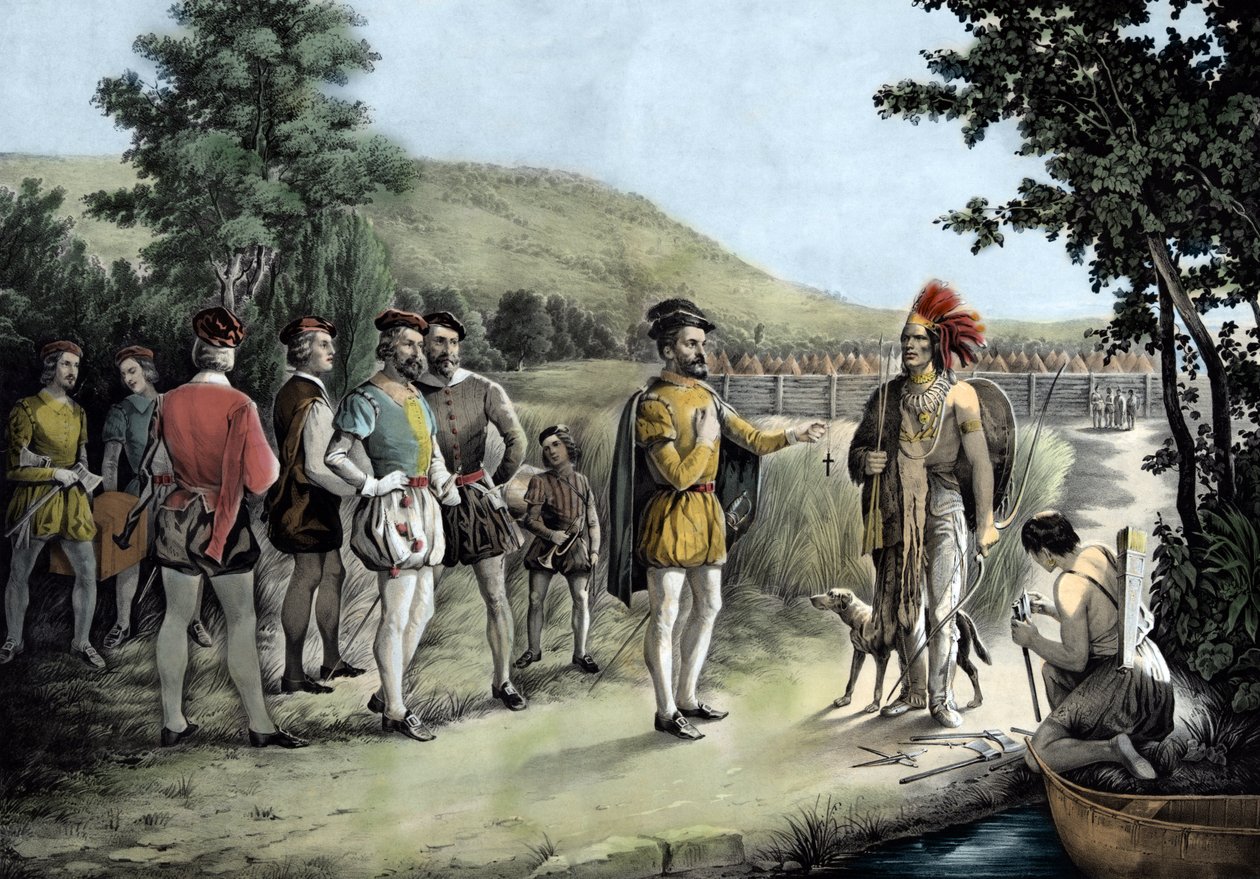 Jacques Cartier, his first interview with the Indians at Hochelaga now Montreal in 1535 by Anonymous Anonymous