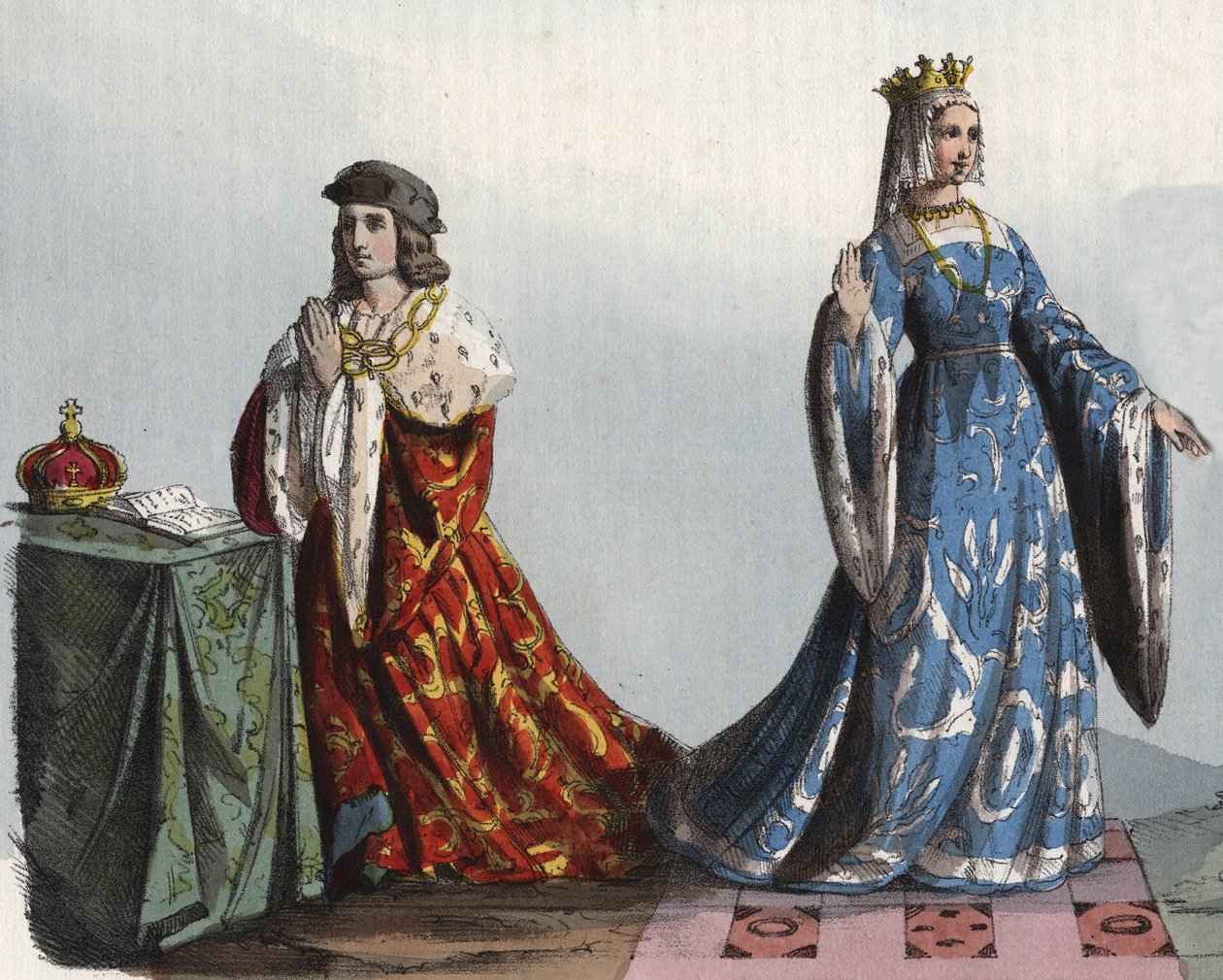 King Henry VI of England and his Queen Consort Margaret of Anjou - Henry VI of England and Margarita of Anjou - engraving from Usi e Costumi di Tutti i Popoli dell