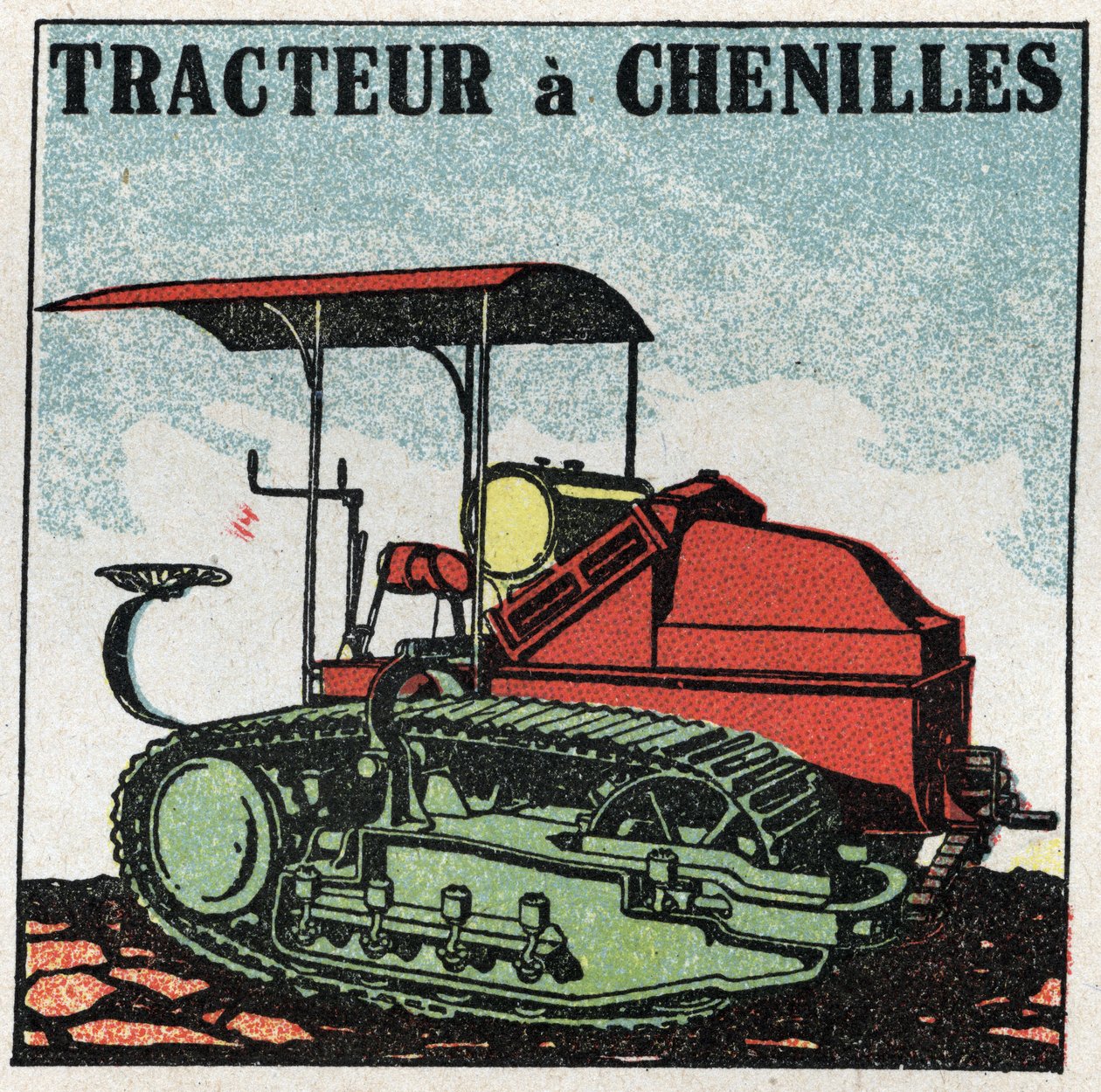 Mechanical traction: tracked tractor. Anonymous illustration of 1925. Private collection by Anonymous Anonymous