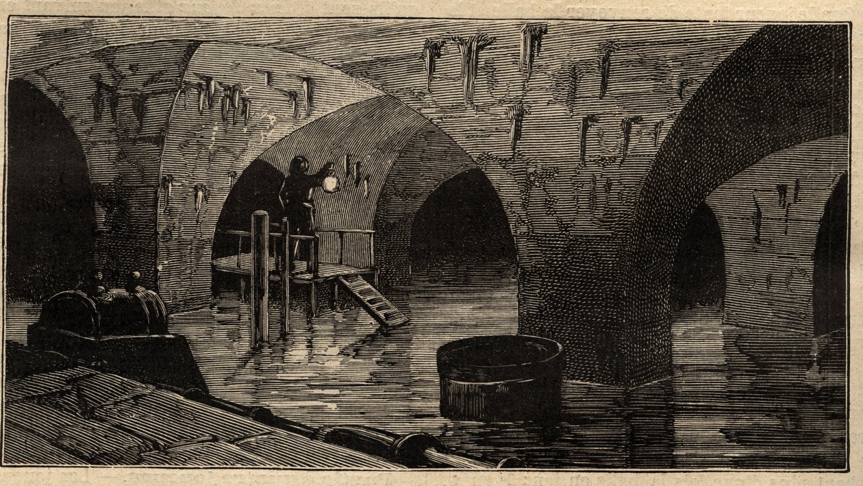 Menilamount Reservoir - Paris - 1890 - engraving by Anonymous Anonymous