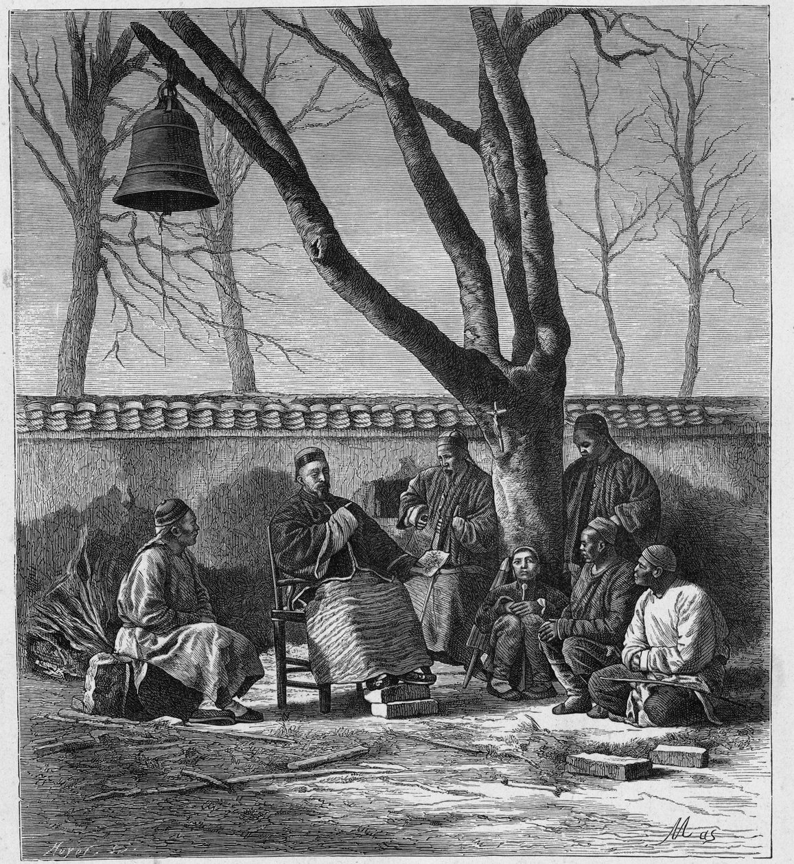 Missionary teaching Catholic doctrine in Henan Province, China. Engraving in 
