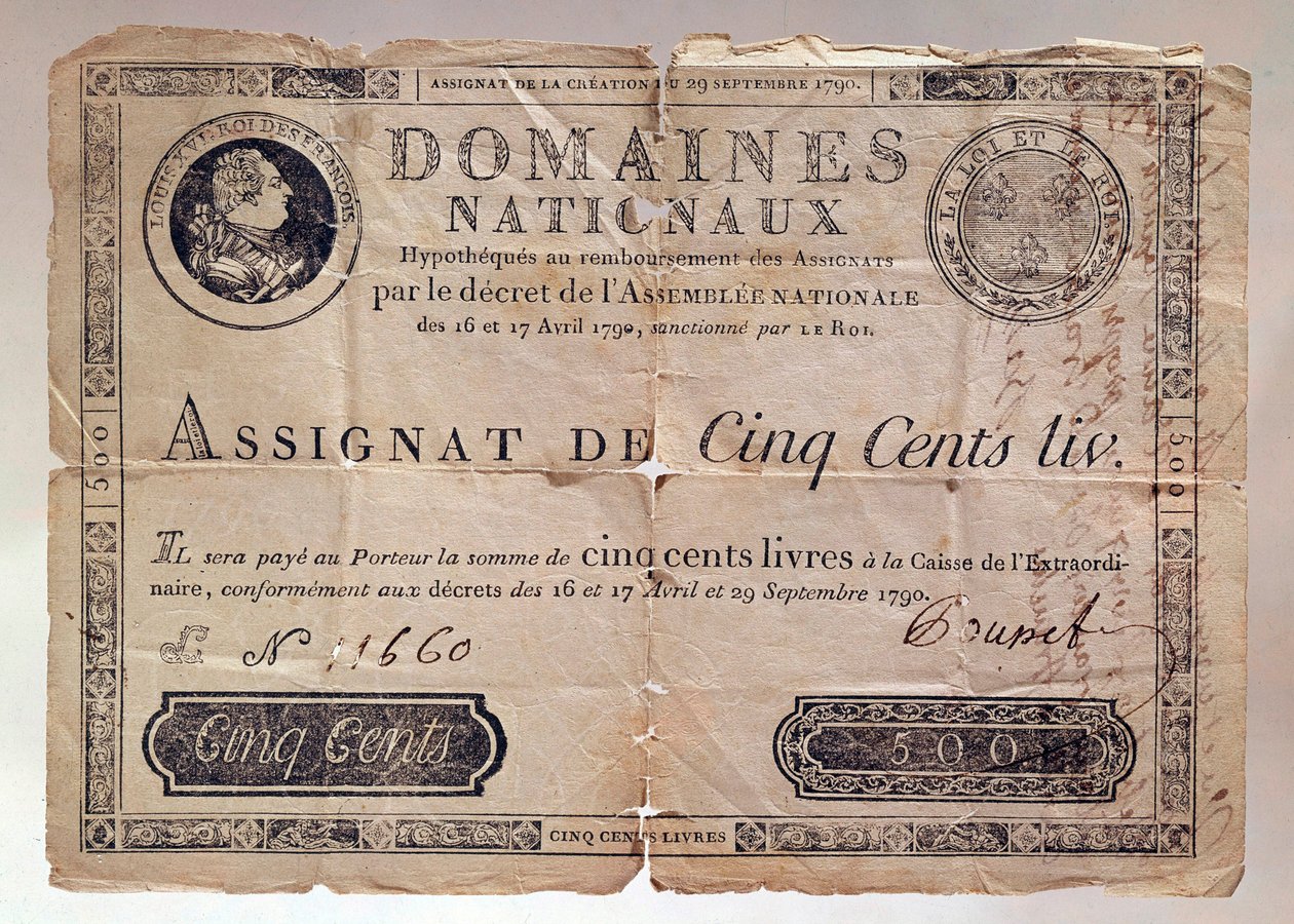 Paper issued during the French Revolution: an assignment of 500 pounds from 1790 - private collection by Anonymous Anonymous