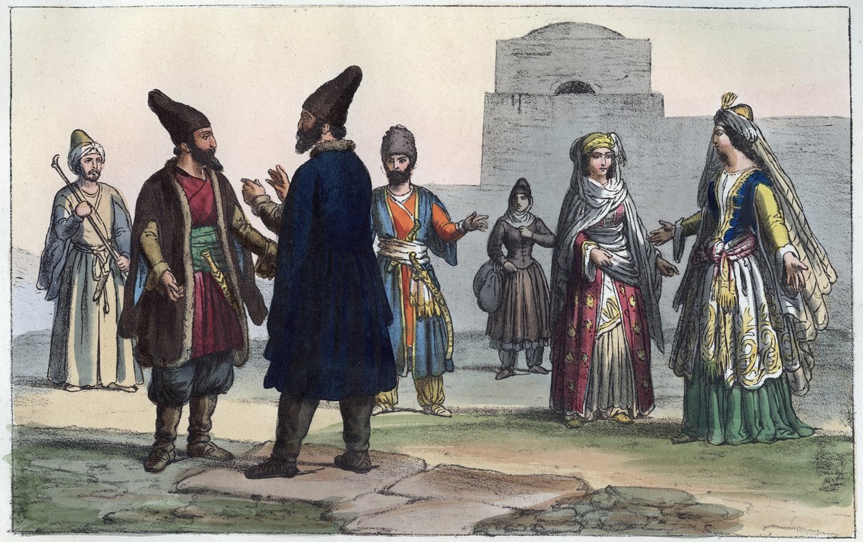 Persians clothes in the 19th century - engraving from 