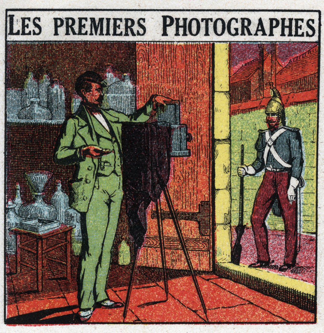 Photography: The First Photographers in the 19th Century. Photographer Portraying a Soldier in His Studio. Anonymous Illustration from 1925. Private Collection. by Anonymous Anonymous