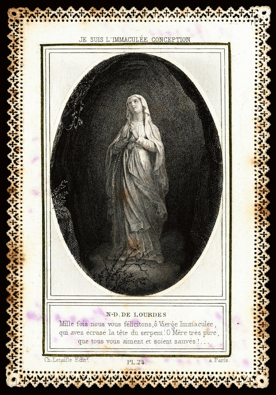 Pious image: Notre Dame de Lourdes. Dentelee card. 19th century. Private collection by Anonymous Anonymous