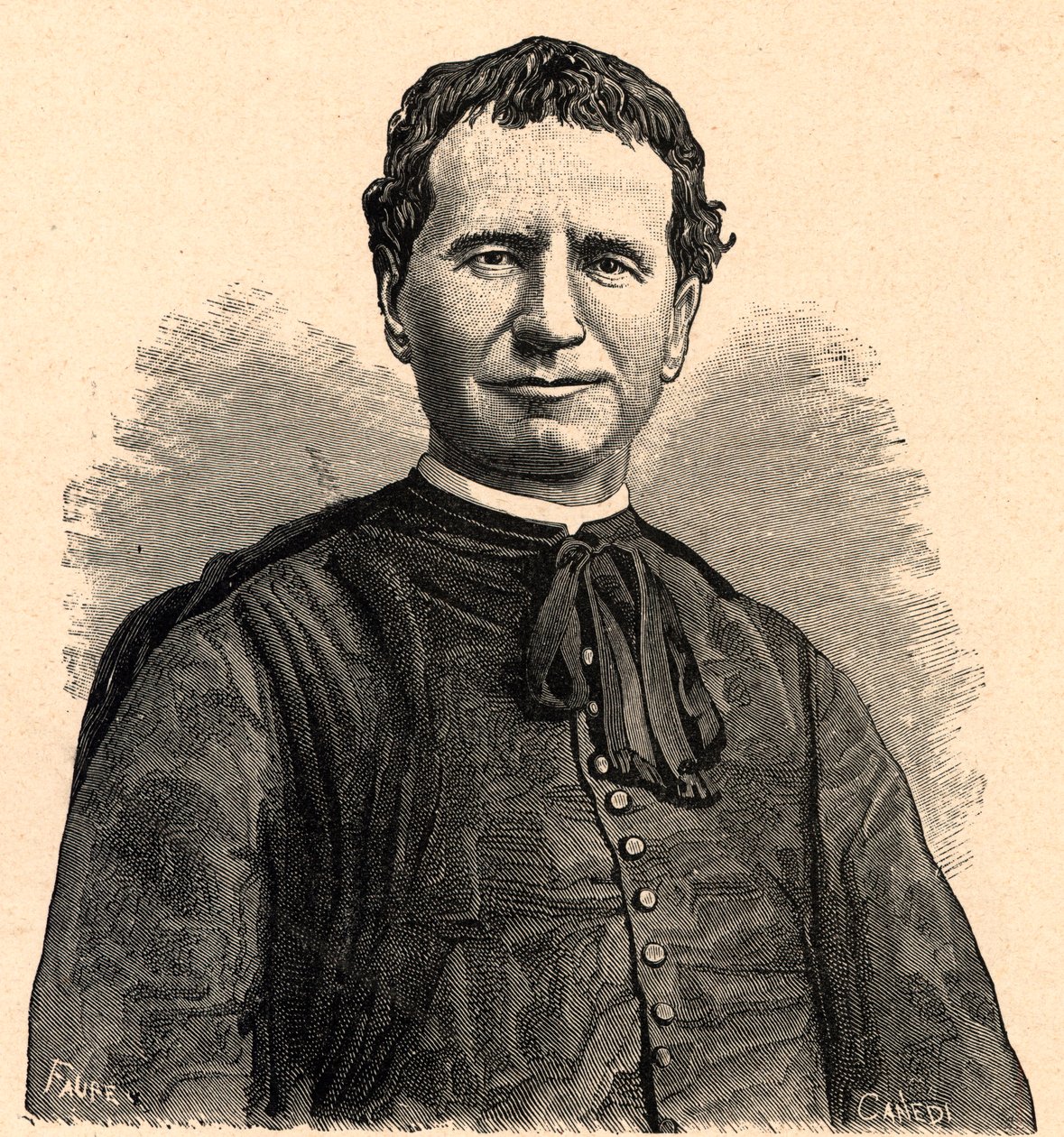Portrait of Saint John Bosco or Don Bosco (Giovanni Melchior Bosco) (1815-1888) 19th century (engraving) by Anonymous Anonymous