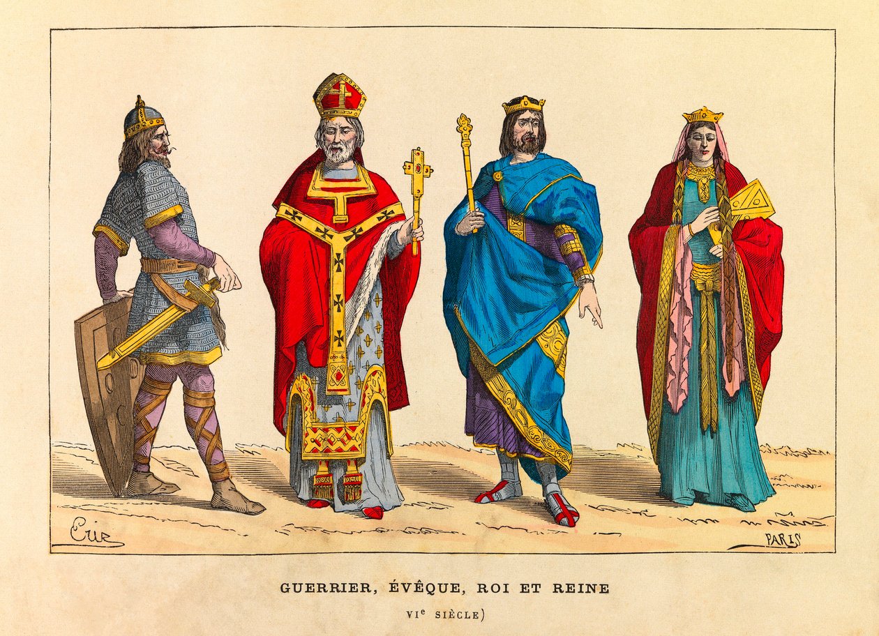 Portraits and Costumes of a Warrior, a Bishop, a King and a Queen in the 6th Century by Anonymous Anonymous