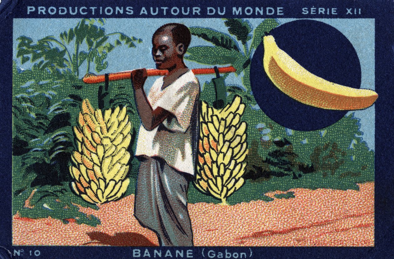 Productions around the world: Banana in Gabon. Chromolithography of 1933 in Joseph-Milliat Album. by Anonymous Anonymous