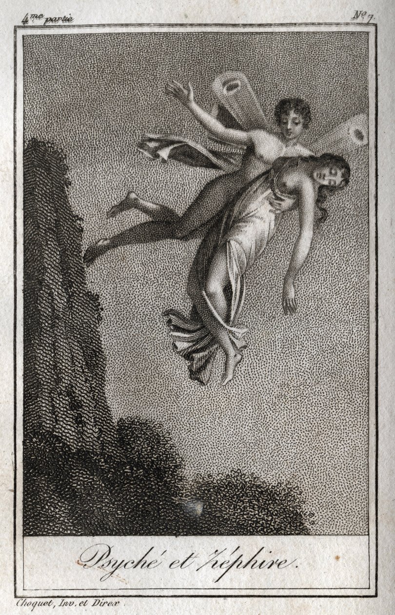 Psyche carried away by Zephyr. Engraving from 1819 in 