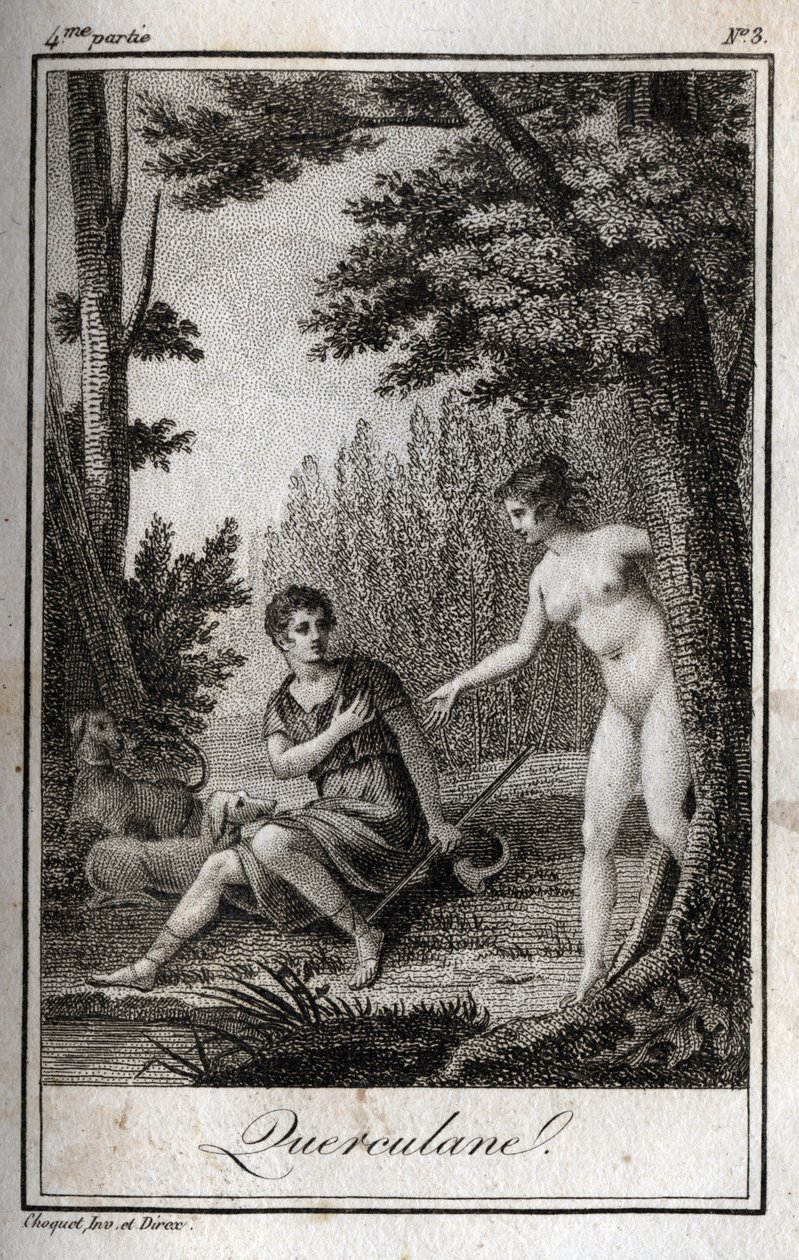QUERCULANES, nymphs, channel protectors. Engraving from 1819 in “Lettres a Emilie sur la mythologie” by Charles Albert Demoustier. Private collection. by Anonymous Anonymous