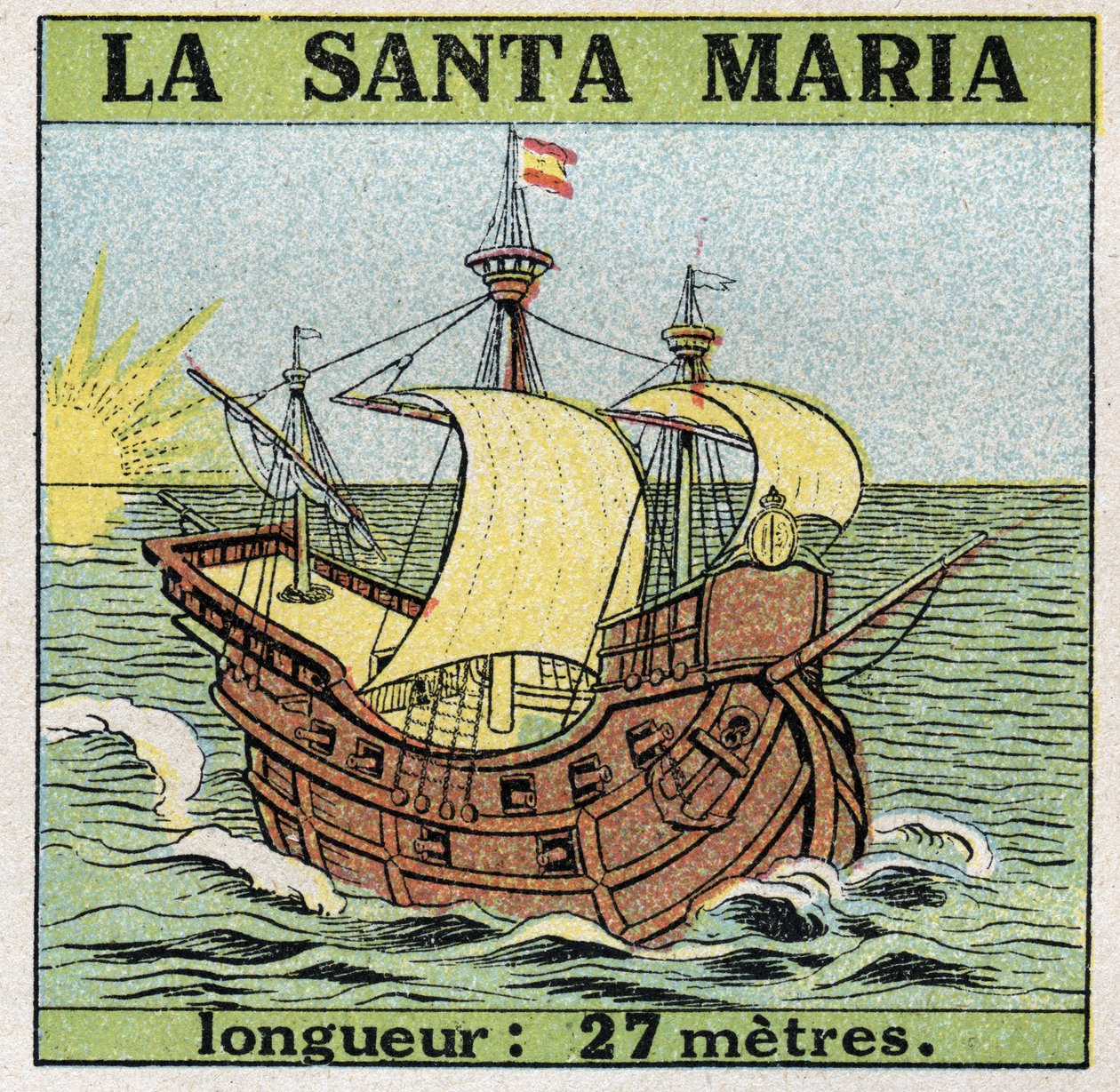 Ships: Santa Maria, caravel of Christopher Columbus (1451-1506) when he discovered America in 1492. Anonymous illustration from 1925. Private collection. by Anonymous Anonymous