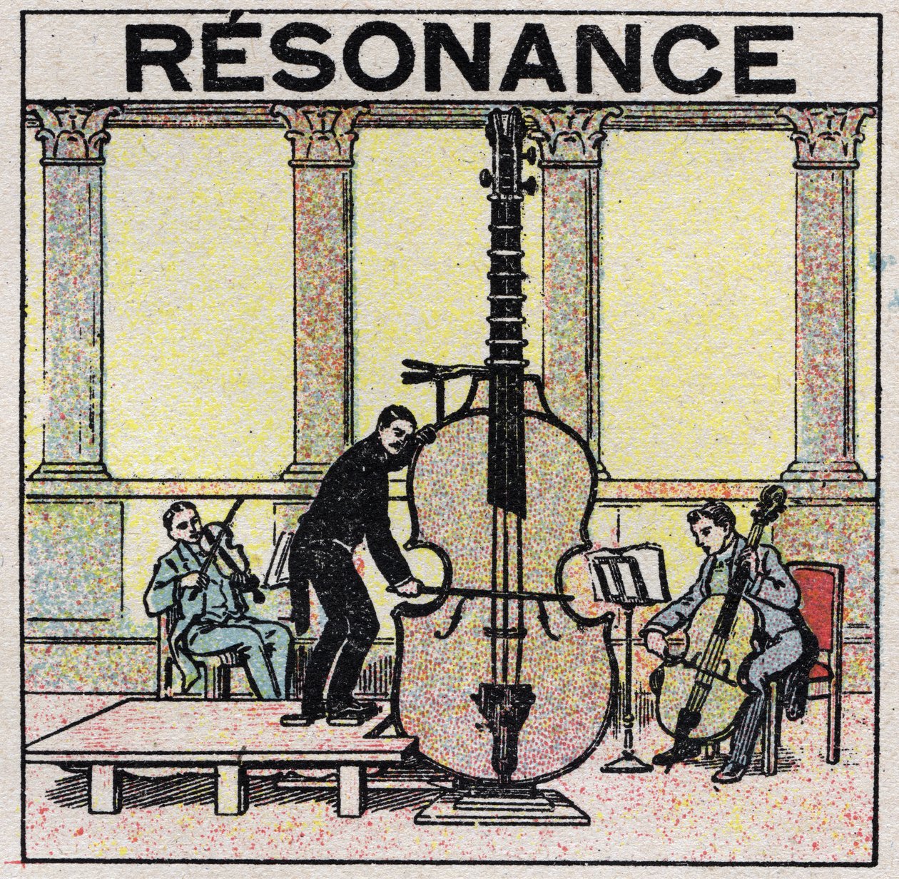 Sound energy: resonance used in the establishment of musical instruments. Anonymous illustration from 1925. Private collection. by Anonymous Anonymous