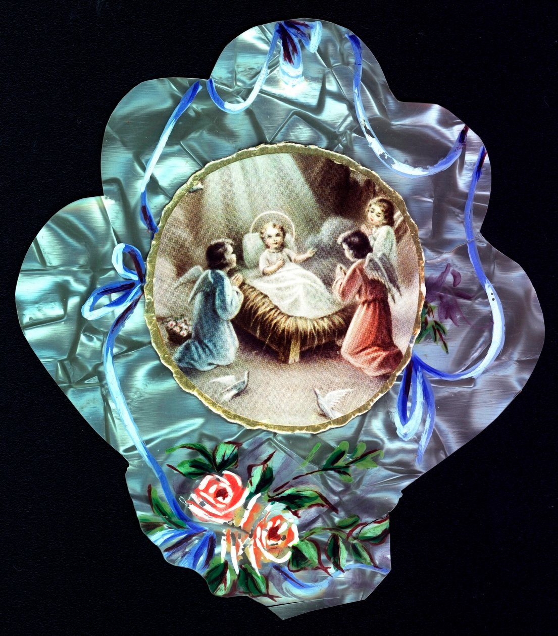 The Nativity: The Child Jesus surrounded by angels - Pious image - Dentelee postcard - Private collection by Anonymous Anonymous