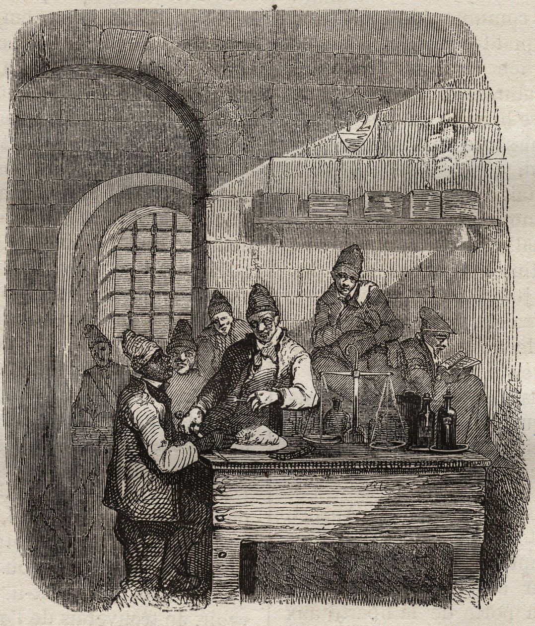 The canteen of the Brest bagne in the 19th century. Engraving in 