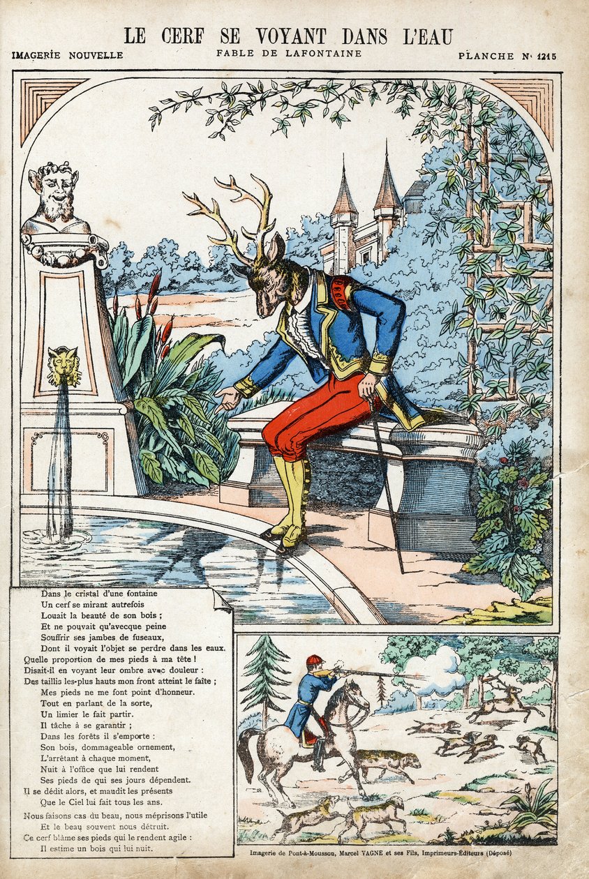 The Deer Seeing Themselves in the Water. Anonymous Illustration for 