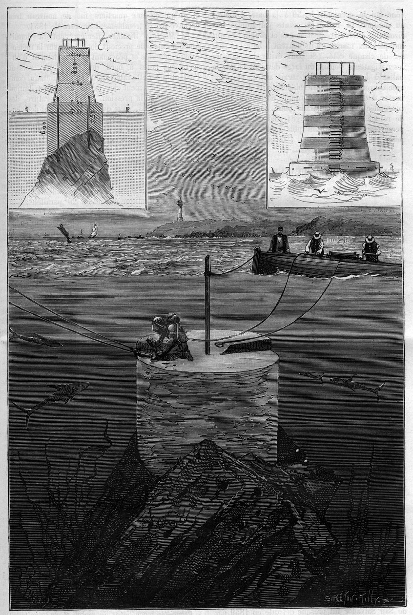 The lighthouse of the Lavezzi: Construction of the Tower Beacon of the Lavezzi Islands at the level of the strait that separates Corsica from Sardinia in the Mediterranean Sea built in 1874 by the National Navy following the sinking of the Semillante in 1 by Anonymous Anonymous