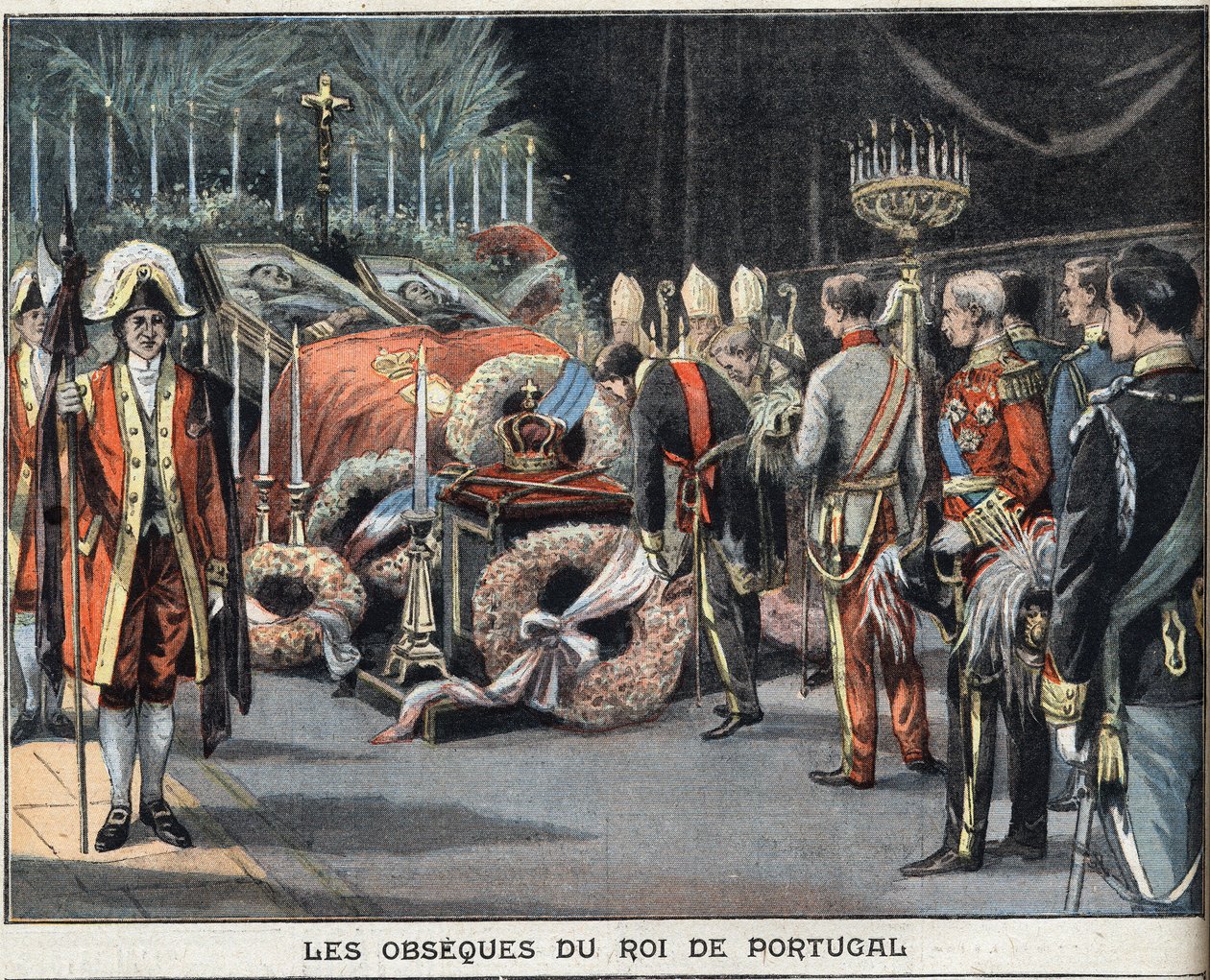 The obsequies of the King of Portugal Charles I (1863-1908) died assassinated on 1 February 1908. Engraving from the newspaper Le Petit Parisien, on 02/23/1908. Private collection. by Anonymous Anonymous