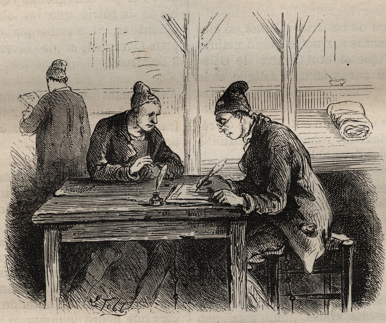 The public writer at the Toulon Bagne in the 19th century. Engraving in 