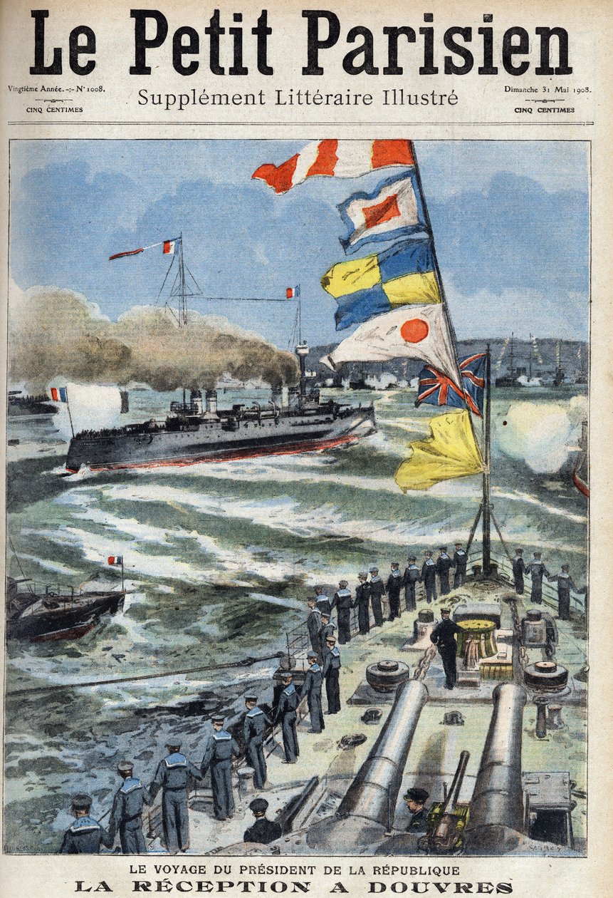 The trip of the President of the French Republic Armand Fallieres (1841-1931): the reception in Dover, England. One of the newspaper 