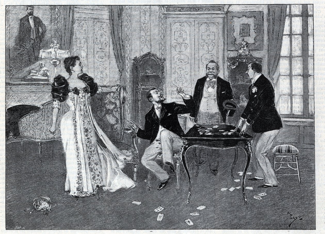 Theatrical representation: The Systeme Ribadier, vaudeville by Georges Feydeau (1862-1921) and Maurice Hennequin (1863-1926) at the Theatre du Palais-Royal in Paris. Engraving in Le monde illustree of 1892. Private collection by Anonymous Anonymous