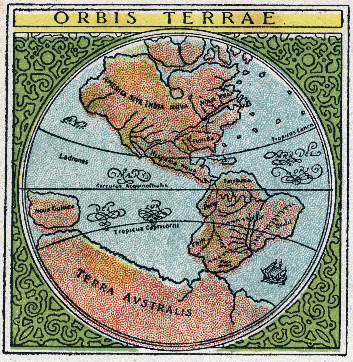 Time: orbis terrae. The globe with Ecuador and the tropics. Anonymous illustration from 1925. Private collection. by Anonymous Anonymous