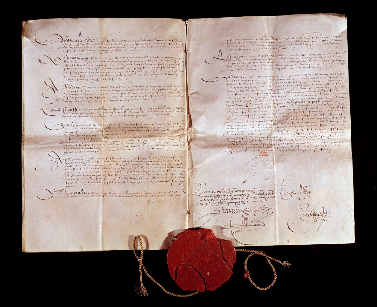 Treaty of Cateau Cambresis between Henry II and Philip II of Spain on 3/04/1559. France returns its Italian territories to Spain. This trade ended the Italian wars. Paris, National Archives by Anonymous Anonymous