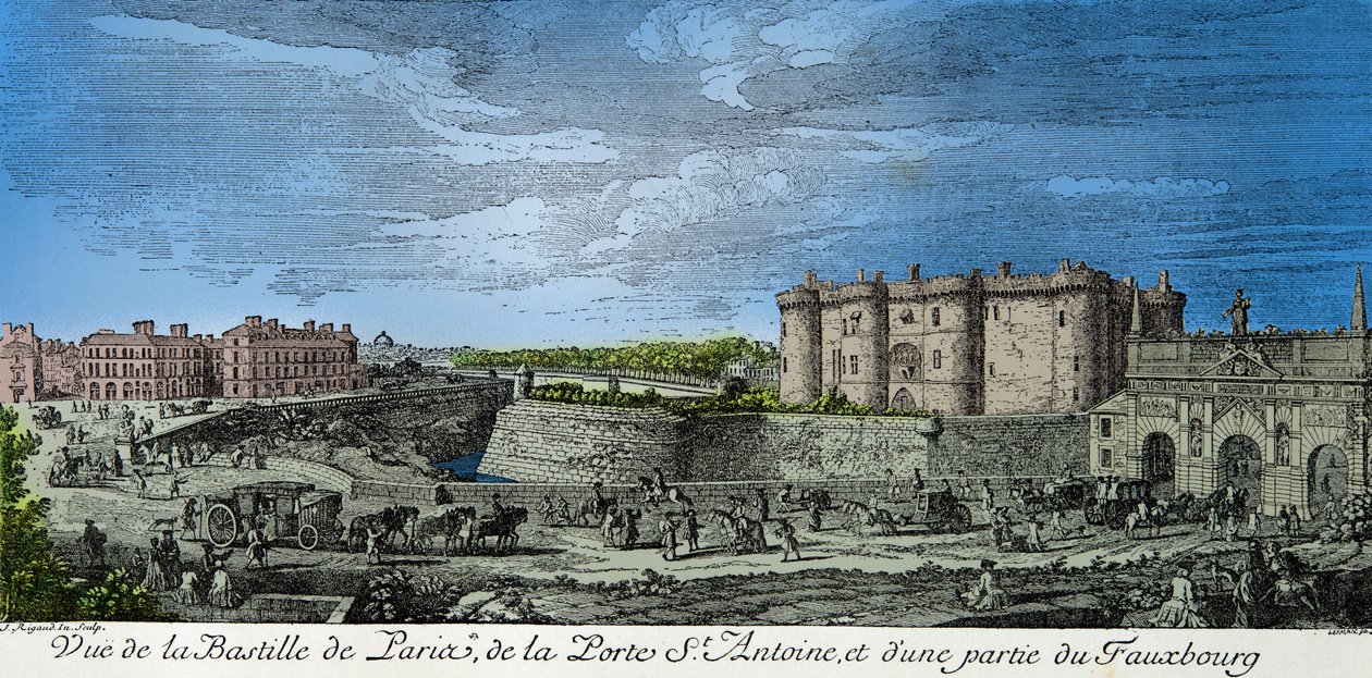 View of the Bastille of Paris, the Porte Saint Antoine and part of the faubourg in the 18th century (engraving) - private collection by Anonymous Anonymous