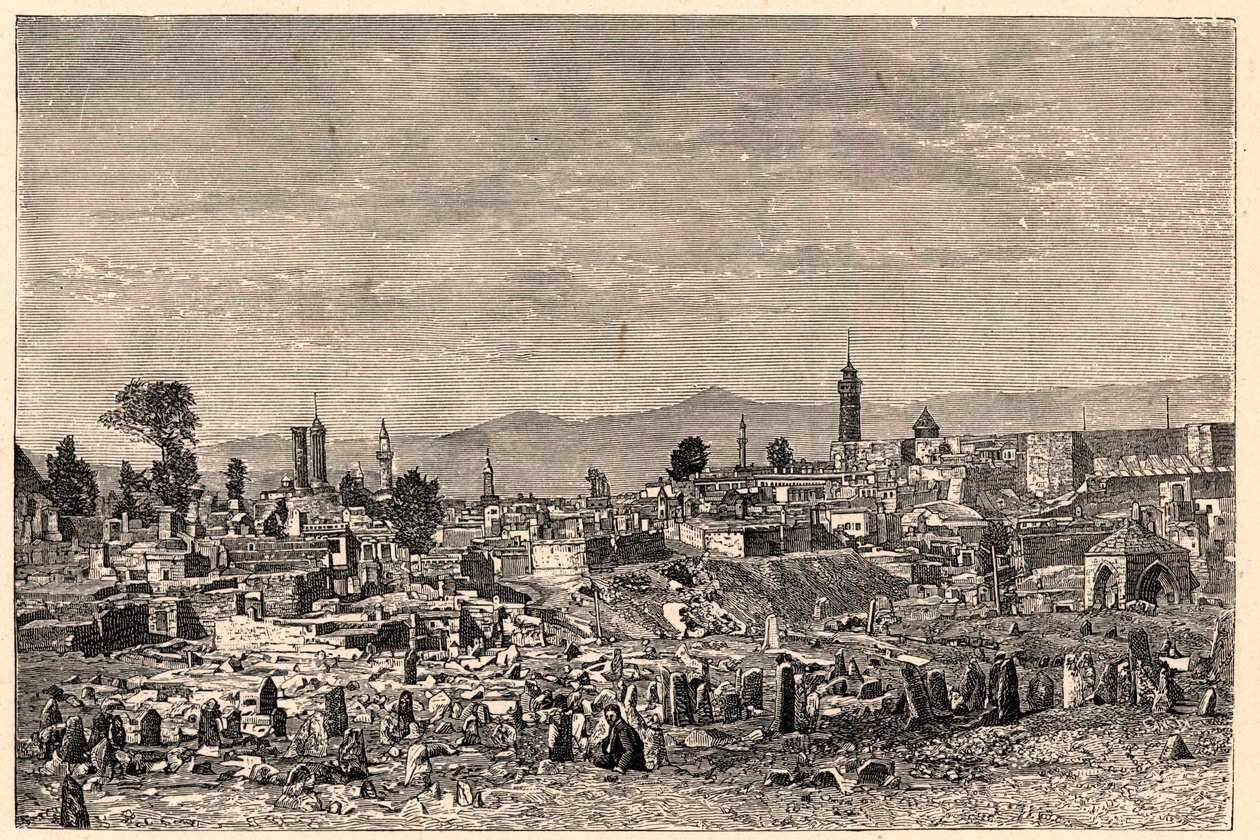 View of the city of Erzurum in Armenia (now Turkey). Engraving in 