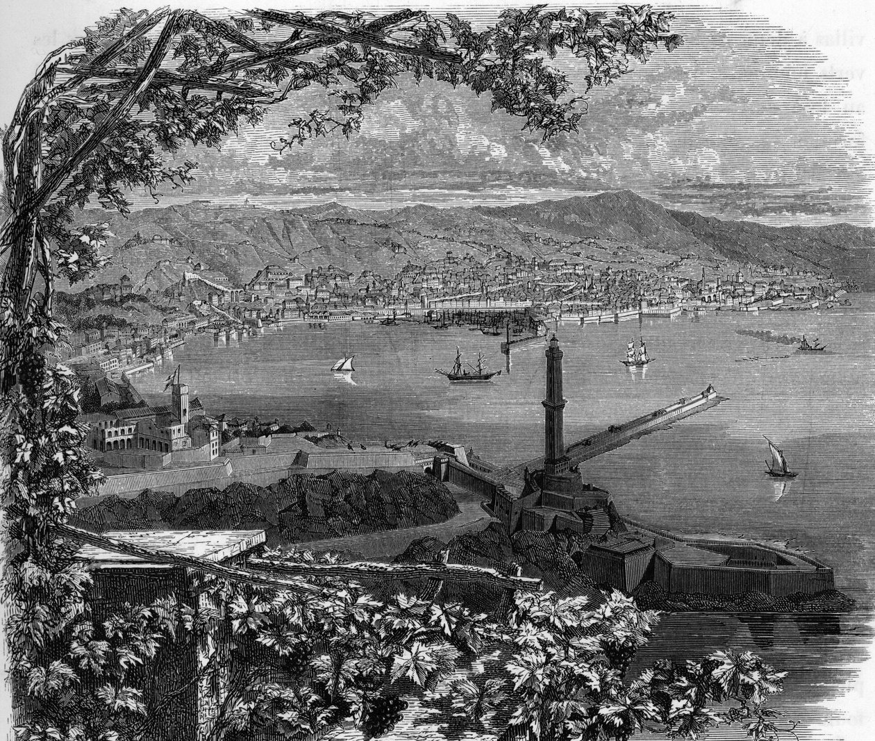 View of the City of Genoa, Italy. Engraving of 1859 in 
