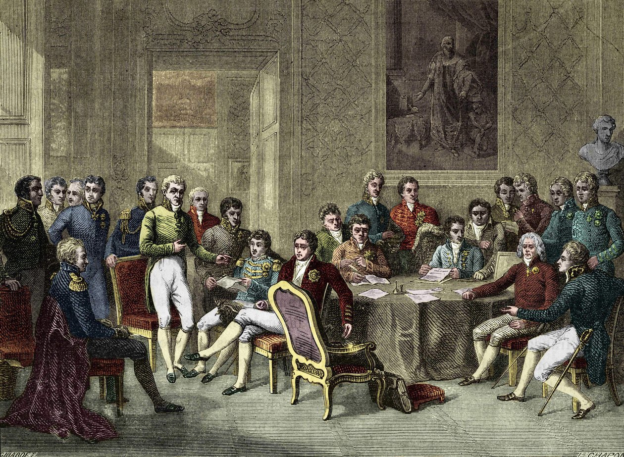 The Congress of Vienna in 1815: Alexander I, Czar; H.R. Stewart, Castlereagh; Francois I, Emperor of Austria; Frederic William III, King of Prussia; Karl August, Prince of Hardenbergh; Wilhelm von Humboldt by Anonymous Anonymous
