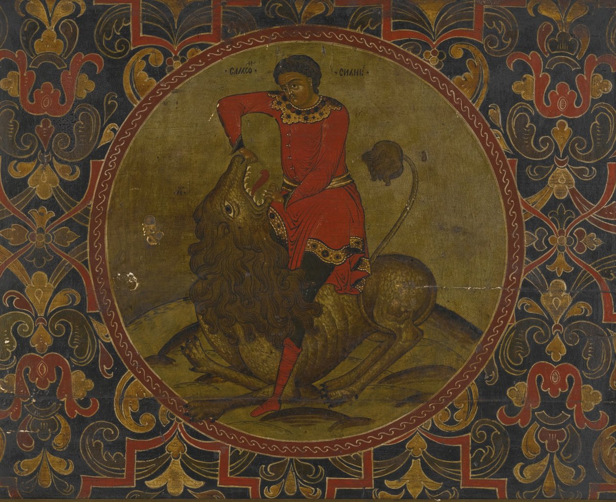 Samson Fighting the Lion, Early 18th Century by Anonymous Russian icon painter