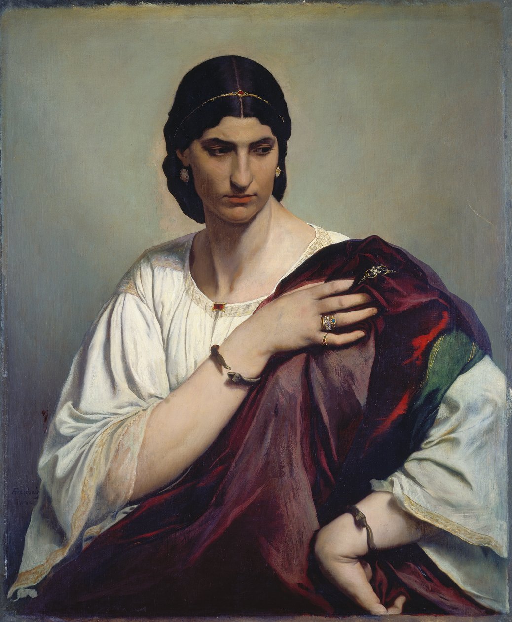 Lucrezia Borgia; Portrait of a Roman Woman in White Tunic and Red Robe by Anselm Feuerbach